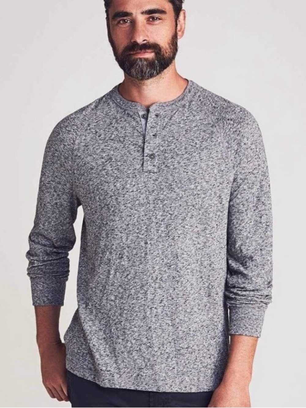 FAHERTY Men's Luxe Heather Organic Cotton Henley Grey - Size Large
